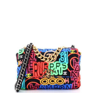 Chanel Medium 19 Flap Bag Quilted Graffiti Print Fabric